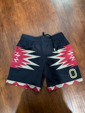 Overtime Boys Black Athletic Shorts with Red & Cream Graphic Panels Size XL